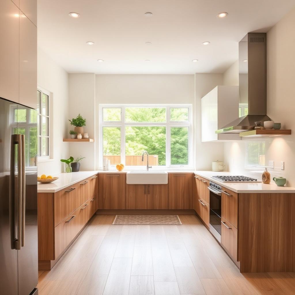 Bright kitchen with light luxury vinyl plank flooring