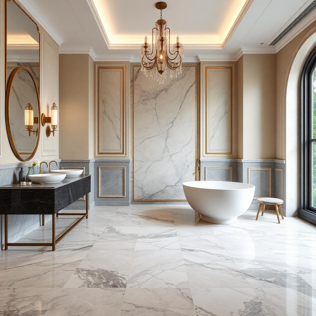 Luxury bathroom with marble porcelain tile