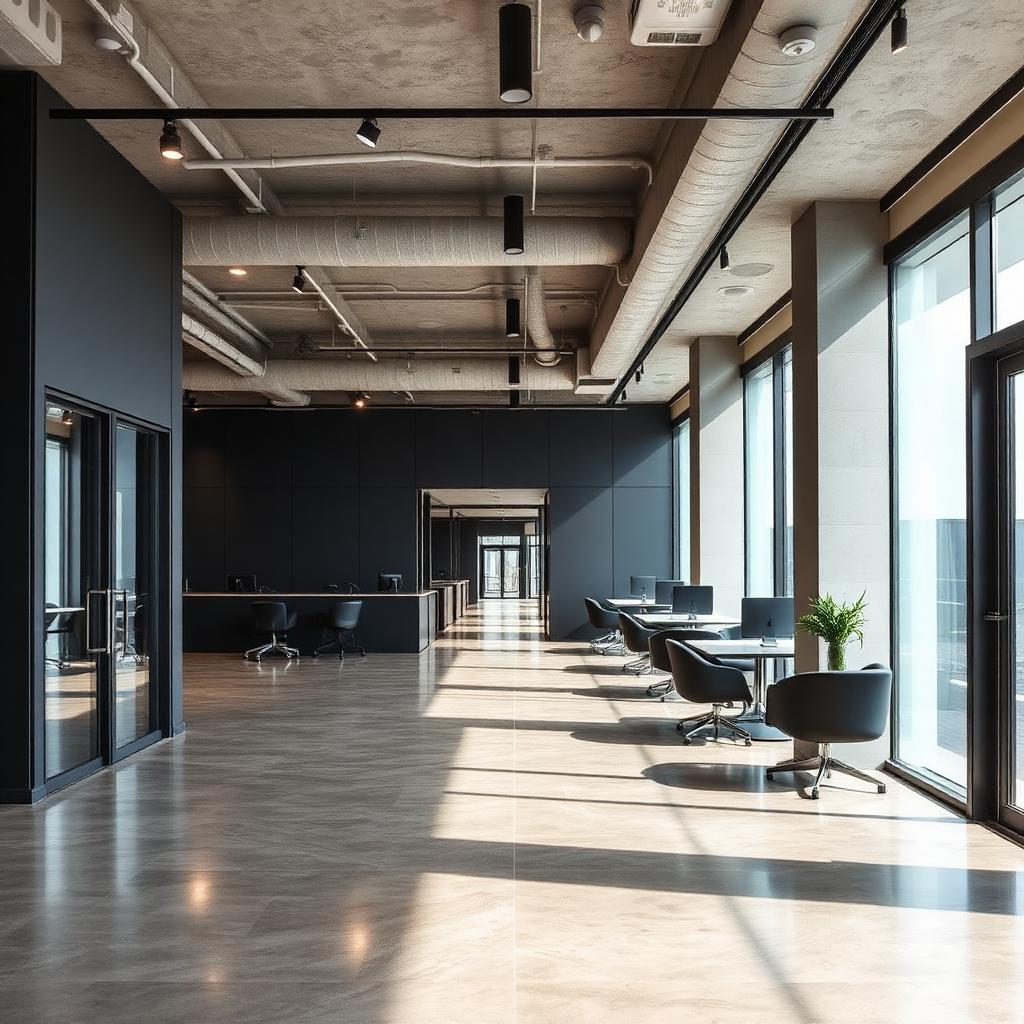 Modern commercial office with polished concrete floors