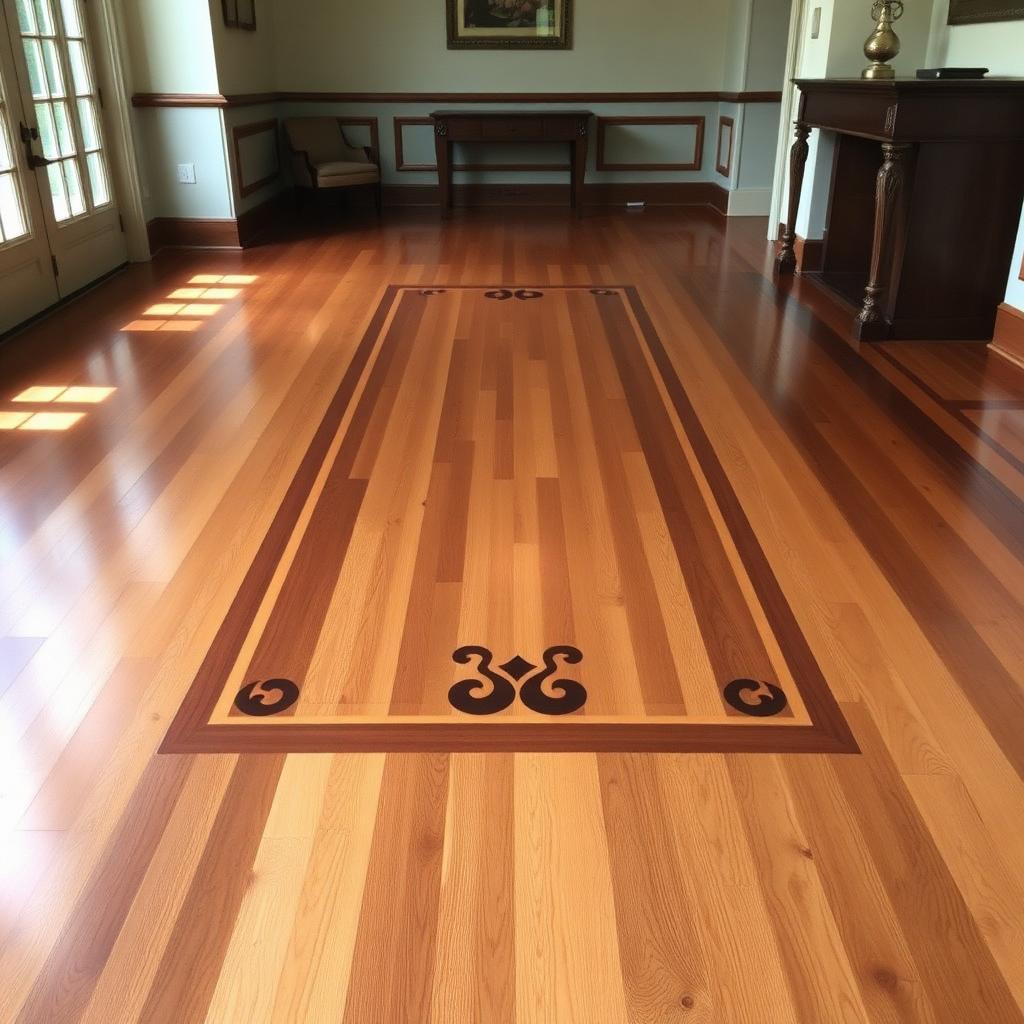 Custom border hardwood floor with decorative inlay